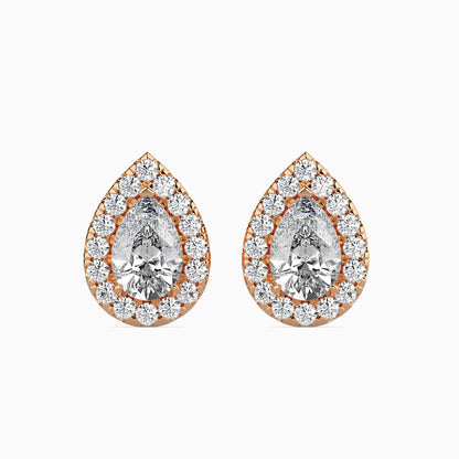 1.5 CT Lab Grown Pear Halo Sidestone Diamond Studs (0.75 CT Each) in 14K Gold, IGI Certified