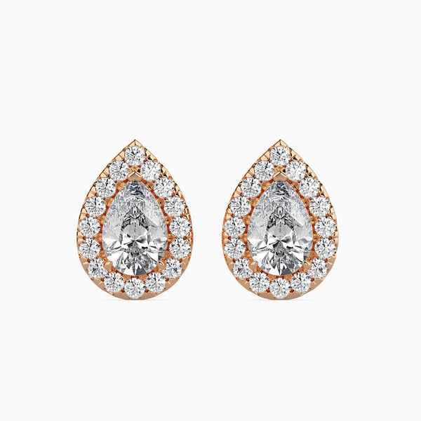 1.5 CT Lab Grown Pear Halo Sidestone Diamond Studs (0.75 CT Each) in 14K Gold, IGI Certified
