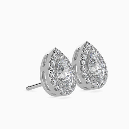 1.5 CT Lab Grown Pear Halo Sidestone Diamond Studs (0.75 CT Each) in 14K Gold, IGI Certified