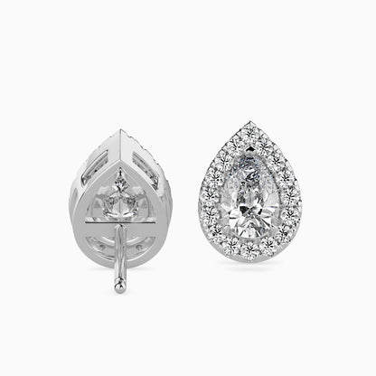 1.5 CT Lab Grown Pear Halo Sidestone Diamond Studs (0.75 CT Each) in 14K Gold, IGI Certified