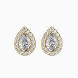 2 CT Lab Grown Pear Halo Sidestone Diamond Studs (1 CT Each) in 14K Gold, IGI Certified