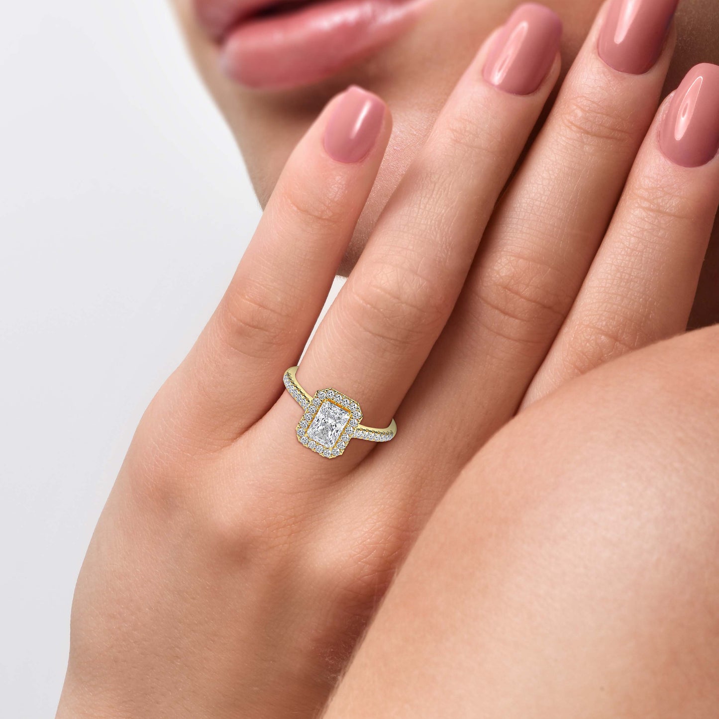 Celestial Halo: 1.36 ct Diamond Ring, Delicate 4.1kt Gold Halo