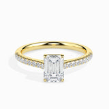 Lab Grown Diamond 1 CT Centre Solitaire Emerald Cut  with 0.22 CT Side Stones in 14K Gold – IGI Certified & Customizable Fine Jewelry