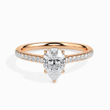 Lab Grown Diamond 1 CT Centre Pear Cut Solitaire with 0.20 CT Side Stones in 14K Gold Ring – IGI Certified & Customizable Fine Jewelry