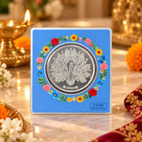 5 Gram 999 Pure Silver Peacock Coin | Premium Blue Floral Gift Box | Elegant Festive & Wedding Gift