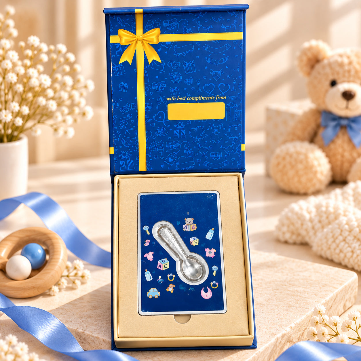 1.90 Gram 999 Pure Silver Baby Spoon | Premium Blue Gift Box | Newborn Baby & Baby Shower Gift