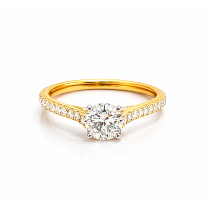 Round Solitaire Diamond Ring in Gold Vermeil 925 Silver