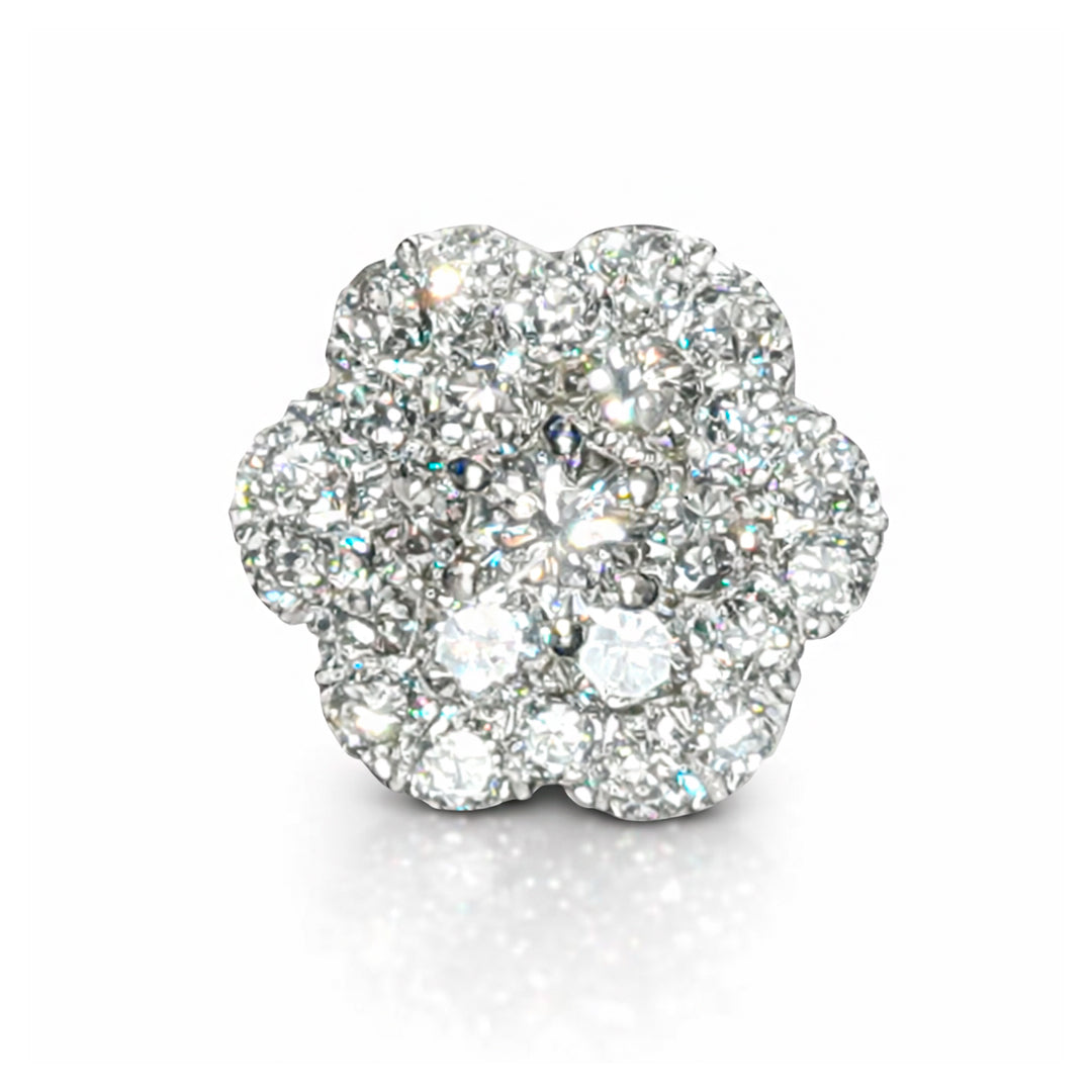 Floral Cluster Diamond Stud Earrings in White Gold – 0.92 Ct Total