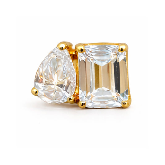 Pear and Emerald Cut Lab Diamond Stud Earrings in 14K Yellow Gold
