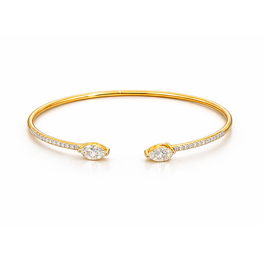 Marquise Diamond Open Cuff Bracelet in Gold Vermeil 925 Silver