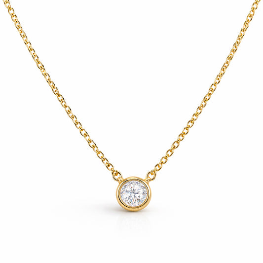 Round Solitaire Diamond Pendant Necklace in Gold Vermeil 925 Silver