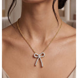 18KT Gold Vermil Eternal Bow Lab-Grown Diamond Pendant Necklace