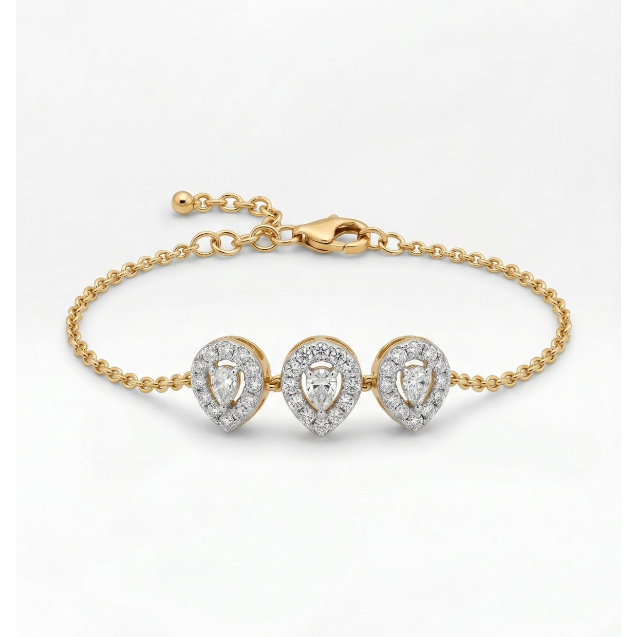 14K Gold Vermeil Three-Stone Pear Halo Lab-Grown Diamond Bracelet