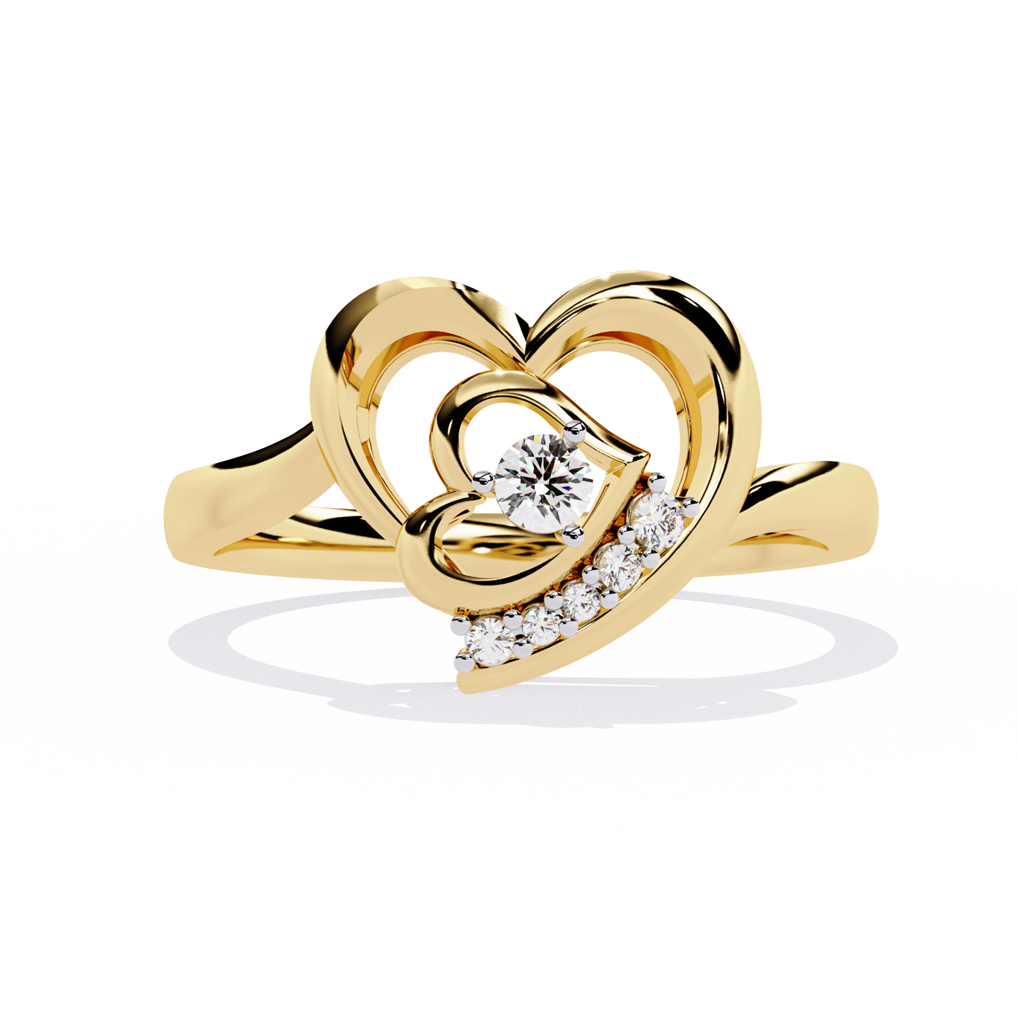 Twirling Hearts: 0.09ct Lab Grown Diamond Ring in 14k Gold