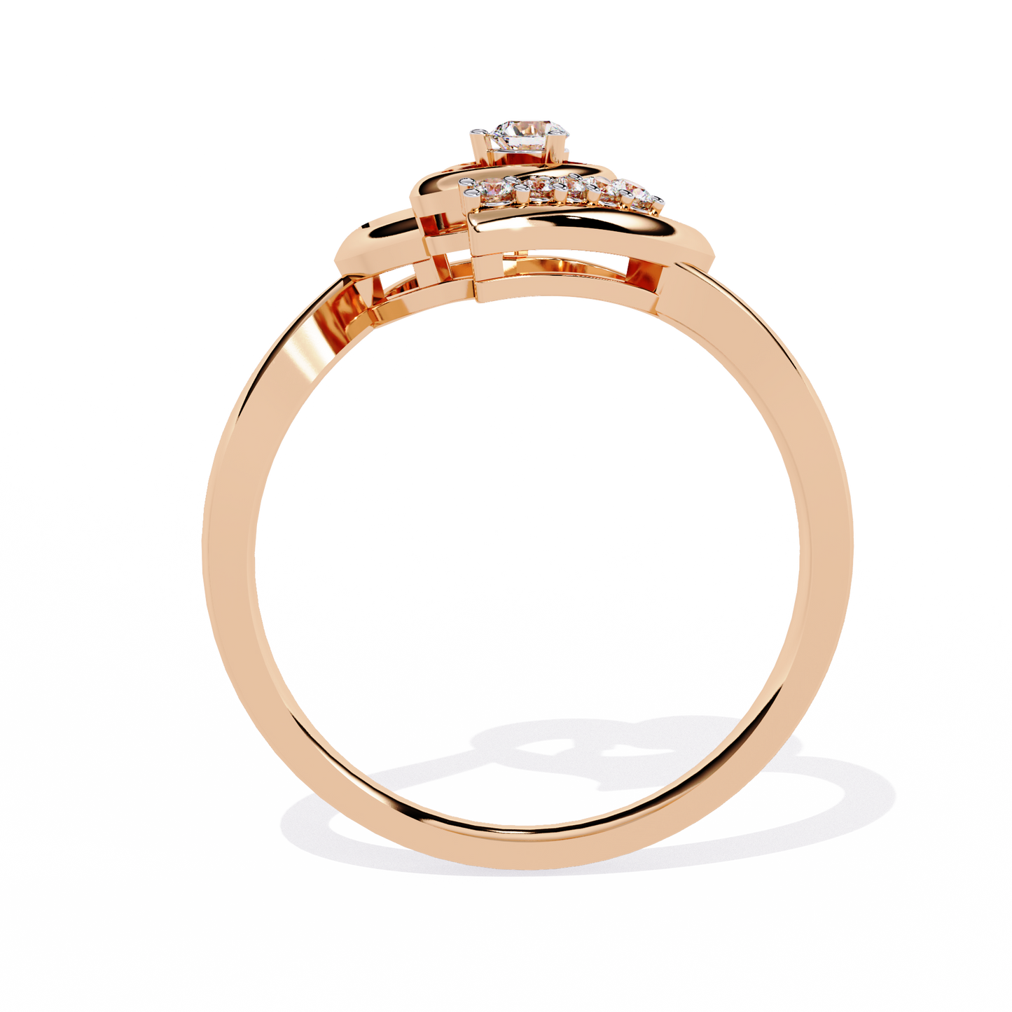 Twirling Hearts: 0.09ct Lab Grown Diamond Ring in 14k Gold