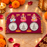 6 Gram 999 Pure Silver Trimurti Coin Gift Set | Lakshmi, Ganesha & Saraswati | Premium Festive Gift Box