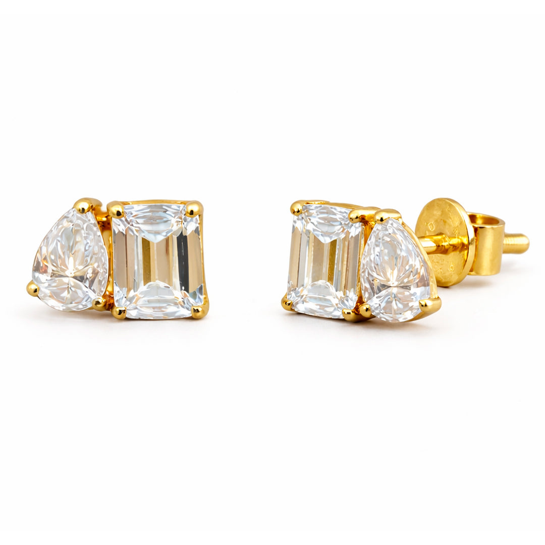 Pear and Emerald Cut Lab Diamond Stud Earrings in 18K Gold Plated – 1.50 Ct (0.75 Ct Each)