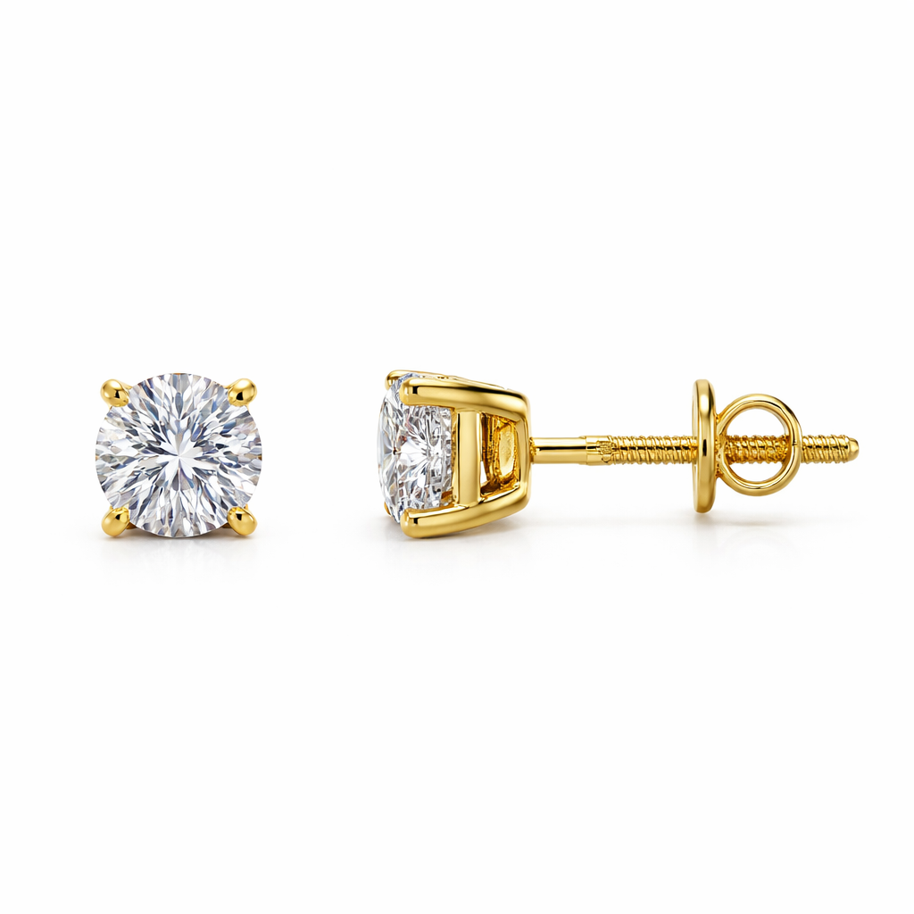 Gold Vermeil Round Solitaire Lab Diamond Earrings - 1.71 Ct (0.85 Ct Each), 18Kt Gold Plated