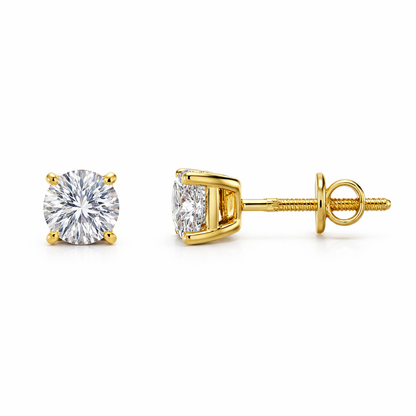 1.71 Carat Round Lab Diamond Solitaire Stud Earrings in 14K Yellow Gold