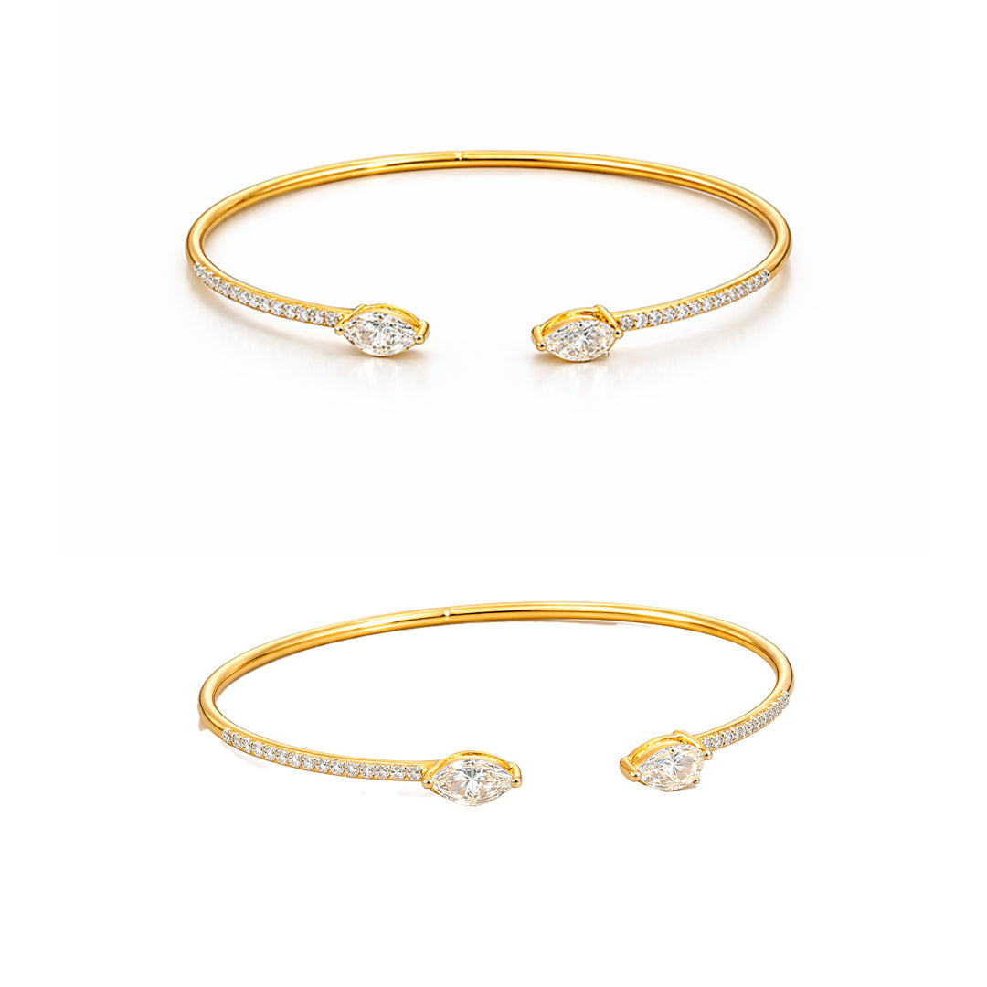 Marquise Diamond Open Cuff Bracelet in Gold Vermeil 925 Silver