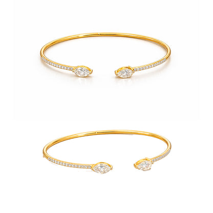 Marquise Diamond Open Cuff Bracelet in Gold Vermeil 925 Silver