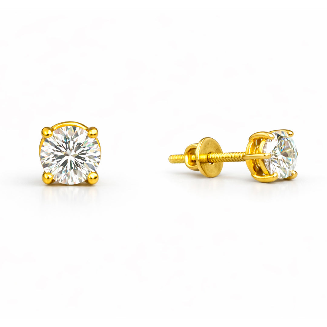 Round Lab Grown Diamond Stud Earrings, 18Kt Gold Plated -1 Ct Total (0.50 Ct Each)