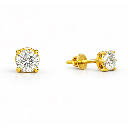 Round Lab Grown Diamond Stud Earrings, 18Kt Gold Plated -1 Ct Total (0.50 Ct Each)