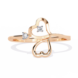 14K Gold Twin Heart Diamond Ring – 0.03 Ct Romantic Design