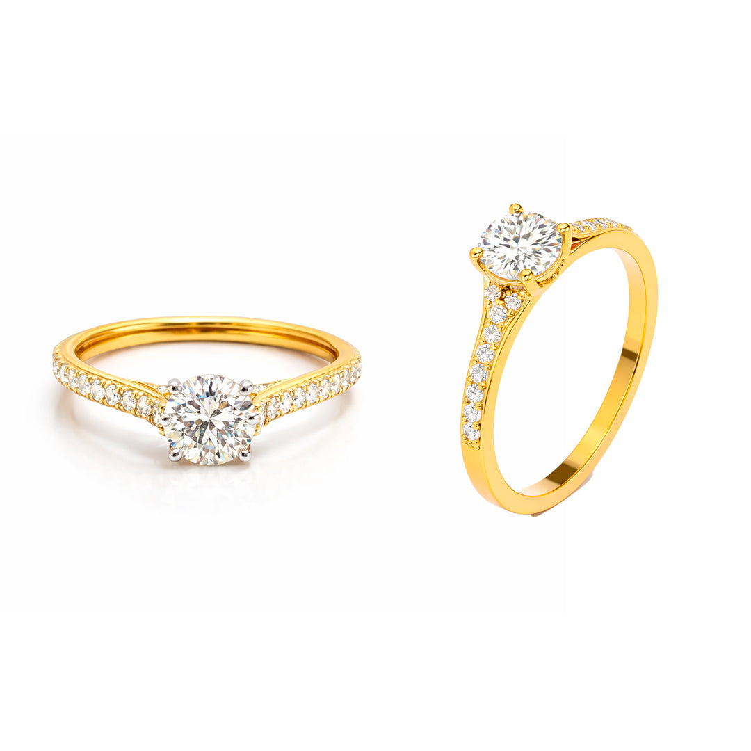 Round Solitaire Diamond Ring in Gold Vermeil 925 Silver