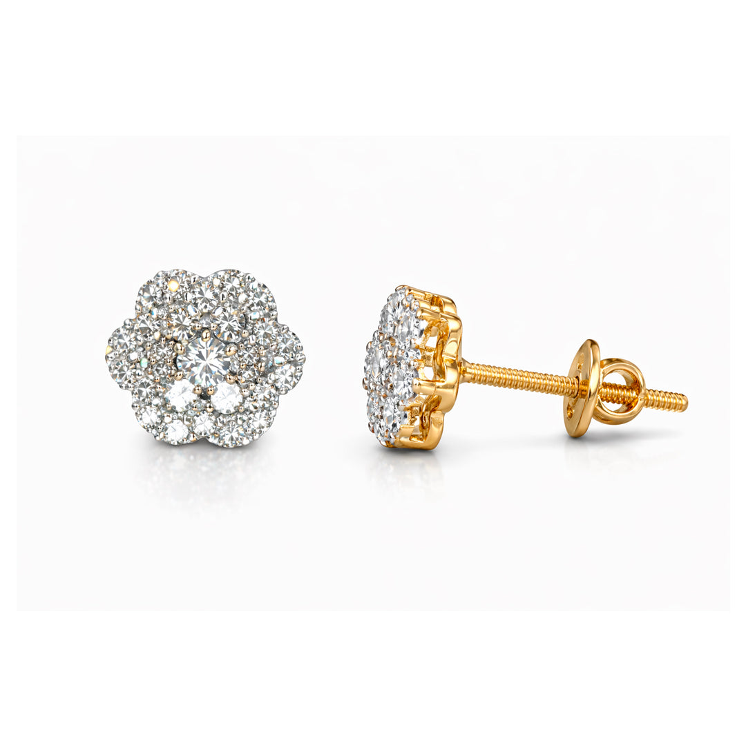 Floral Cluster Diamond Stud Earrings in White Gold – 0.92 Ct Total