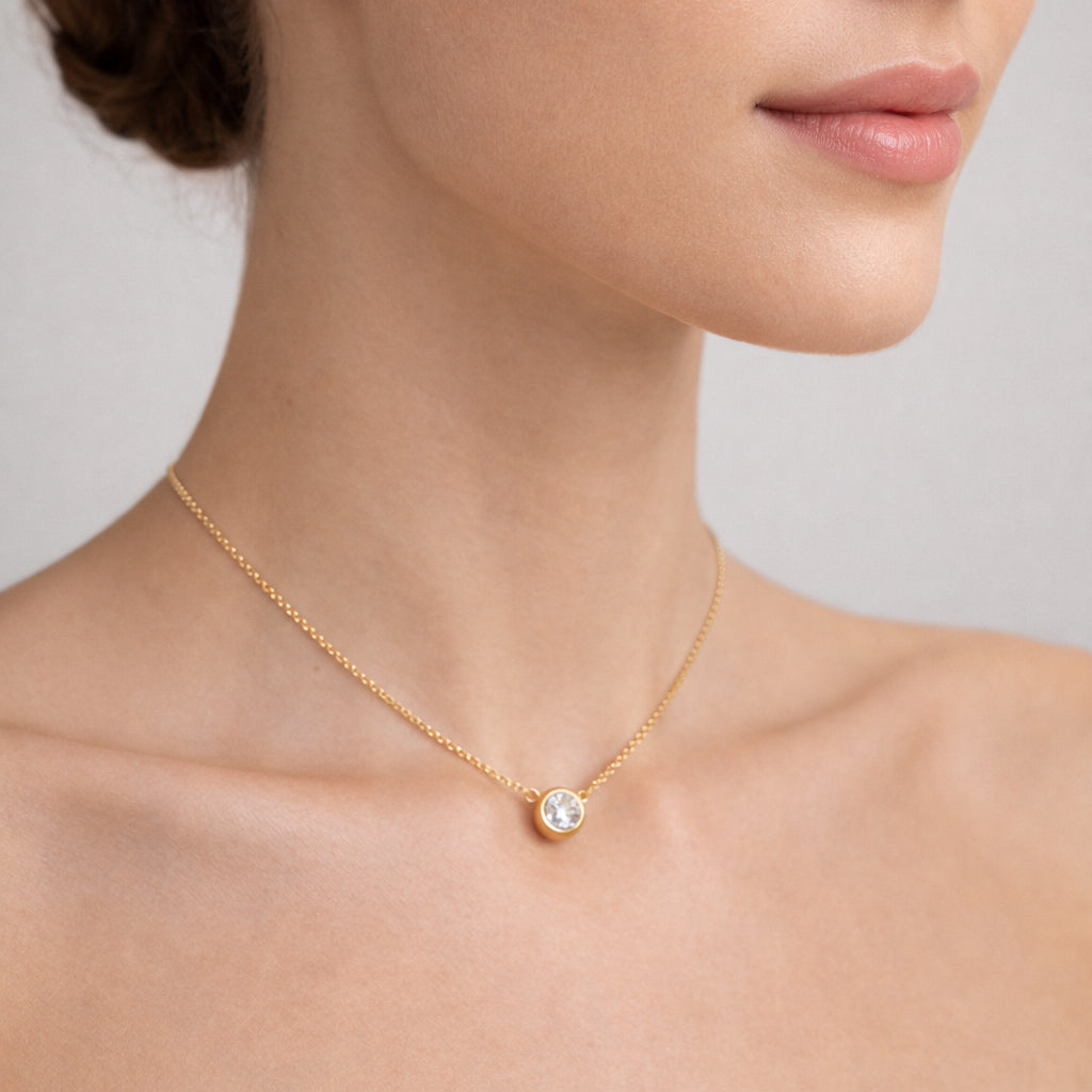 Classic Round Solitaire Lab Diamond Pendant with Chain – 18Kt Gold Finish, 0.60 Ct