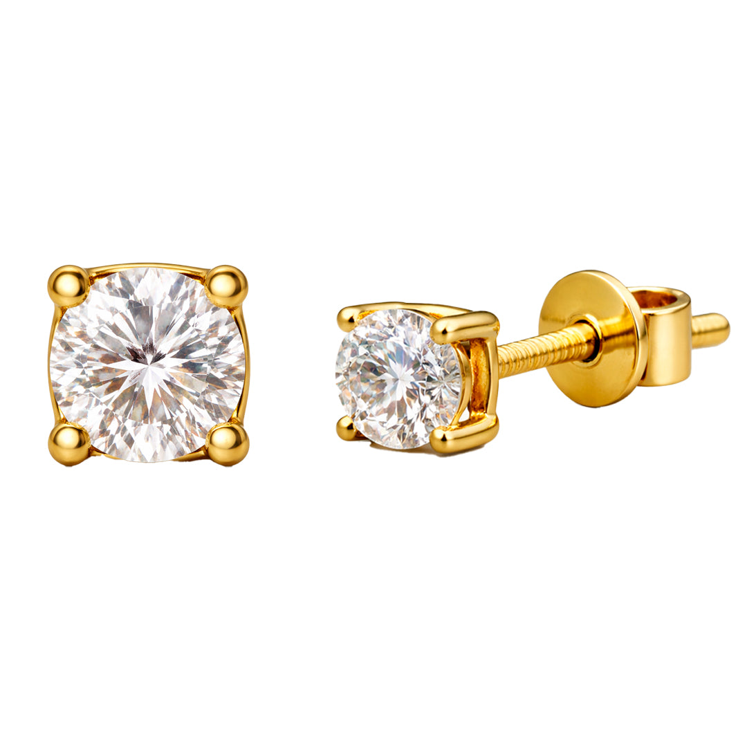 Round Solitaire Diamond Stud Earring in Gold Finish 925 Silver) – 1.68 Ct Total