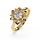 Celestial Bloom: 0.52ct Lab Grown Diamond Ring in 14k Gold with Intricate Heart Motif