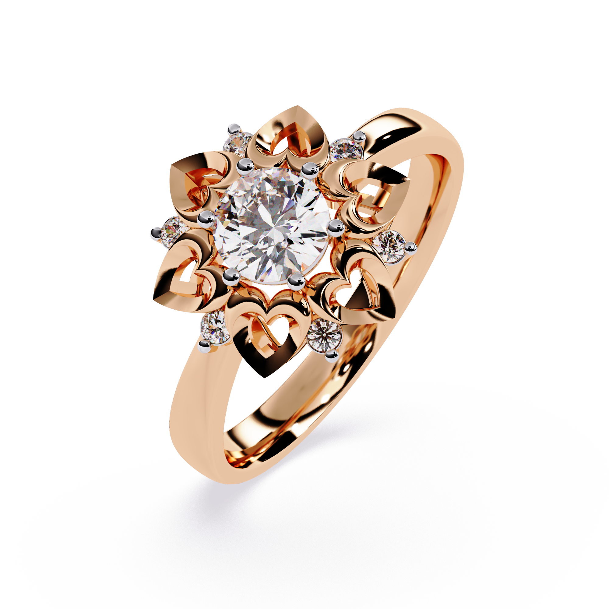 Celestial Bloom: 0.52ct Lab Grown Diamond Ring in 14k Gold with Intricate Heart Motif