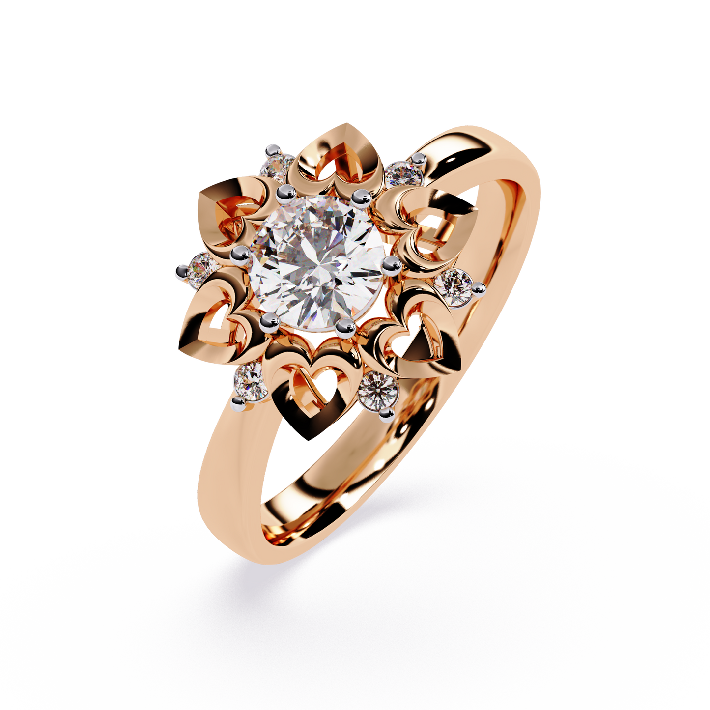 Celestial Bloom: 0.52ct Lab Grown Diamond Ring in 14k Gold with Intricate Heart Motif