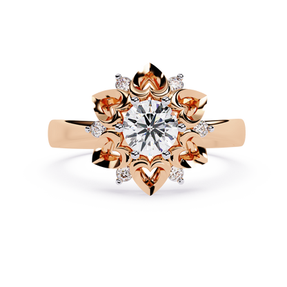 Celestial Bloom: 0.52ct Lab Grown Diamond Ring in 14k Gold with Intricate Heart Motif