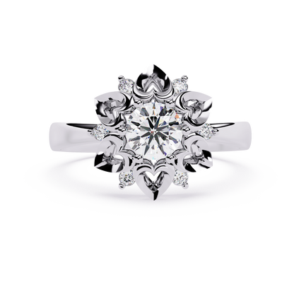 Celestial Bloom: 0.52ct Lab Grown Diamond Ring in 14k Gold with Intricate Heart Motif