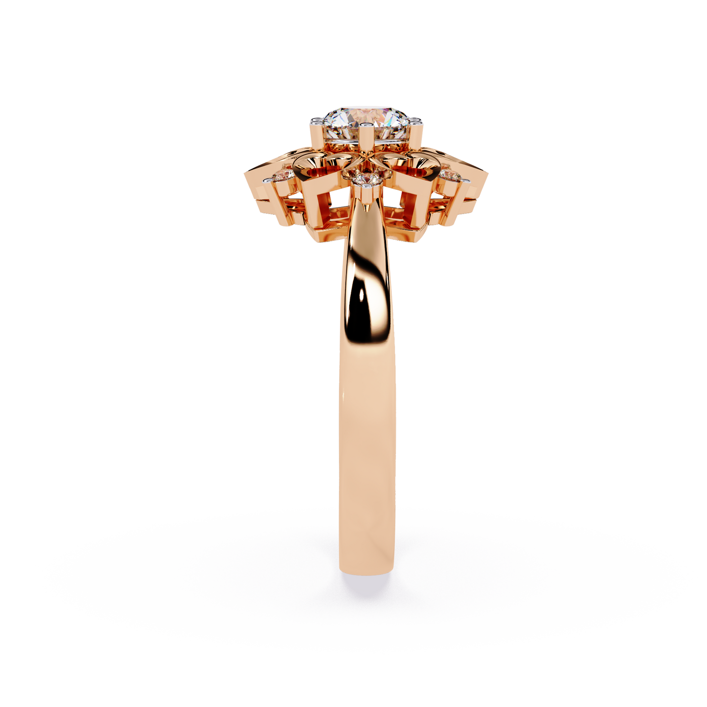 Celestial Bloom: 0.52ct Lab Grown Diamond Ring in 14k Gold with Intricate Heart Motif