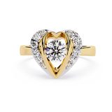 Dancing Heart: centre 1.00 ct soliatre and sidestone 0.30 ct Lab Grown Diamond Ring in 14k Gold with Double Halo