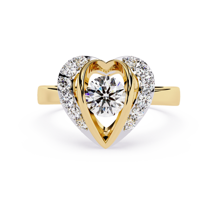 Dancing Heart: 0.66ct Lab Grown Diamond Ring in 14k Gold with Double Halo