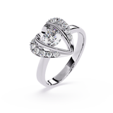 Dancing Heart: centre 1.00 ct soliatre and sidestone 0.30 ct Lab Grown Diamond Ring in 14k Gold with Double Halo