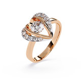 Dancing Heart: centre 1.00 ct soliatre and sidestone 0.30 ct Lab Grown Diamond Ring in 14k Gold with Double Halo