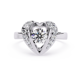 Dancing Heart: centre 1.00 ct soliatre and sidestone 0.30 ct Lab Grown Diamond Ring in 14k Gold with Double Halo