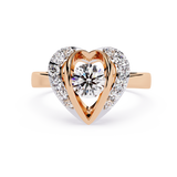 Dancing Heart: centre 1.00 ct soliatre and sidestone 0.30 ct Lab Grown Diamond Ring in 14k Gold with Double Halo