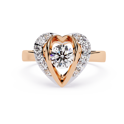 Dancing Heart: 0.66ct Lab Grown Diamond Ring in 14k Gold with Double Halo