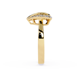 Dancing Heart: centre 1.00 ct soliatre and sidestone 0.30 ct Lab Grown Diamond Ring in 14k Gold with Double Halo