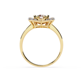Dancing Heart: centre 1.00 ct soliatre and sidestone 0.30 ct Lab Grown Diamond Ring in 14k Gold with Double Halo