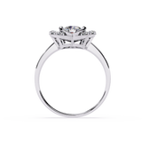 Dancing Heart: centre 1.00 ct soliatre and sidestone 0.30 ct Lab Grown Diamond Ring in 14k Gold with Double Halo