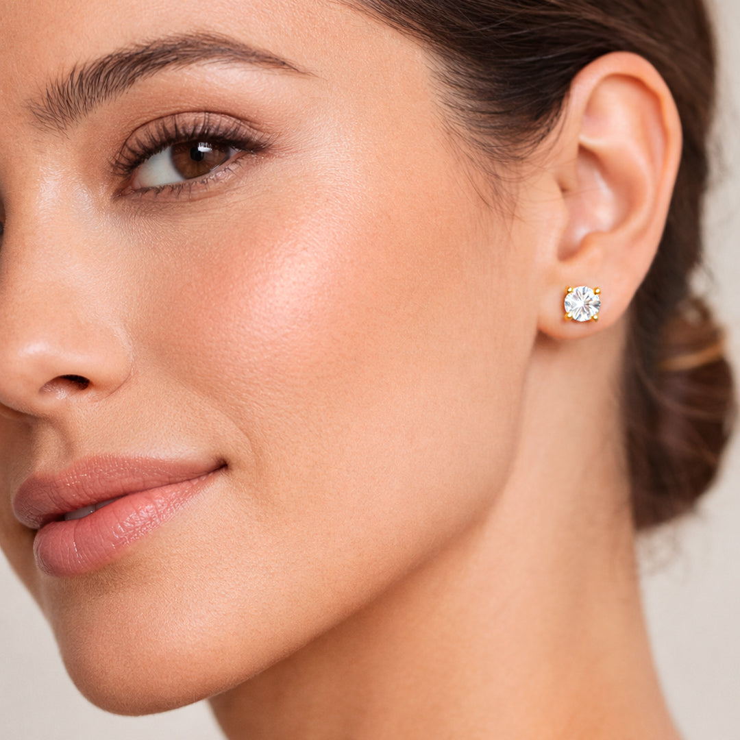 Round Lab Grown Diamond Stud Earrings, 18Kt Gold Plated -1 Ct Total (0.50 Ct Each)