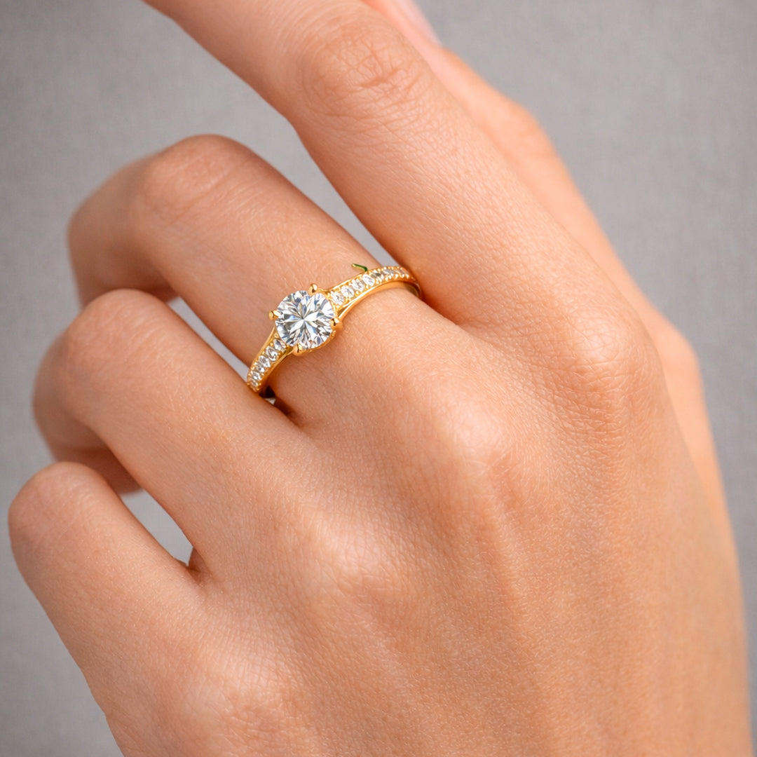 Round Solitaire Diamond Ring in Gold Vermeil 925 Silver